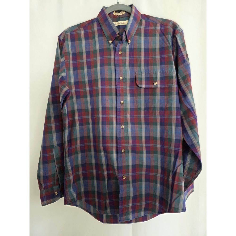 Oscar de la Renta Menswear Plaid Button Up Long Sleeve Shirt